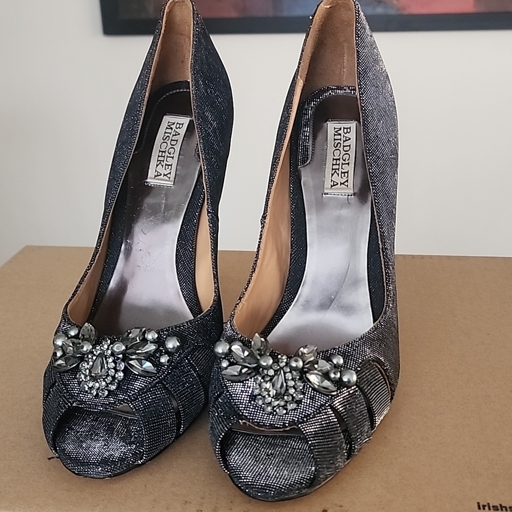 Badgley Mischka Black and Silver Embellished Heels